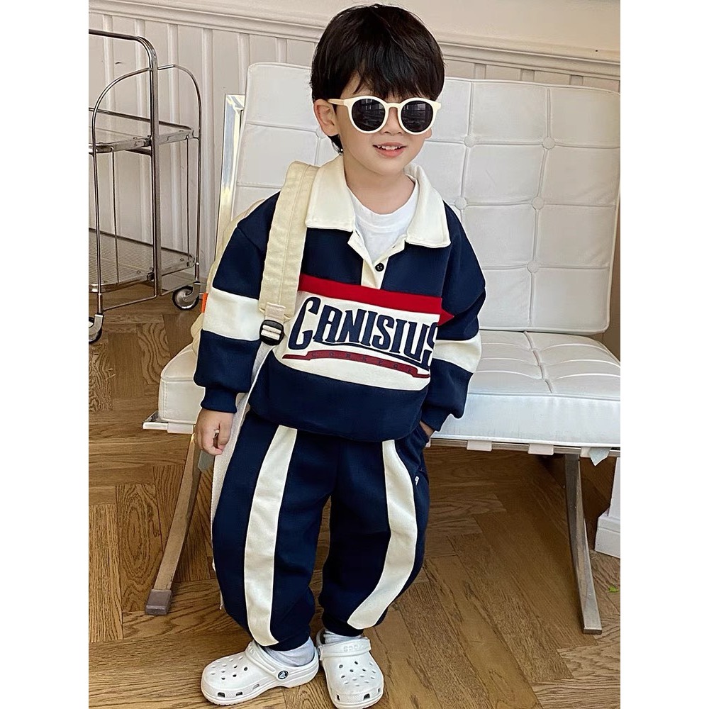 Bộ cổ bẻ công tử HM KIDS chất da cá cho bé trai 12-26kg