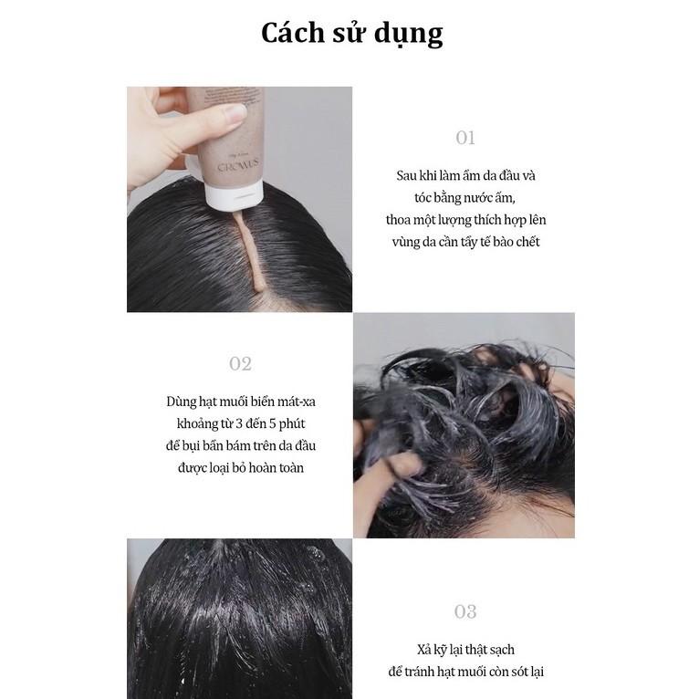 Tẩy da chết da đầu giảm rụng, chống bết, khoẻ chân tóc & giảm gàu ngứa Growus Sea Salt