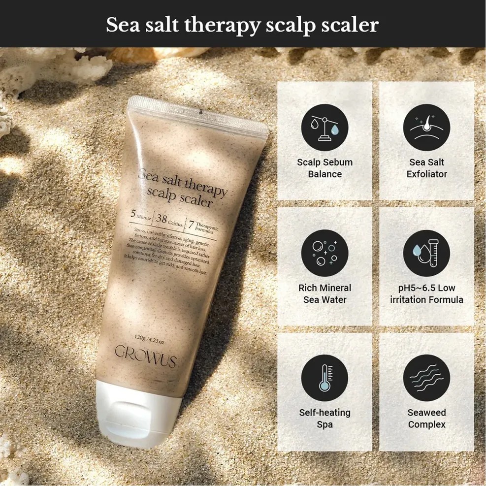 Tẩy da chết da đầu giảm rụng, chống bết, khoẻ chân tóc & giảm gàu ngứa Growus Sea Salt