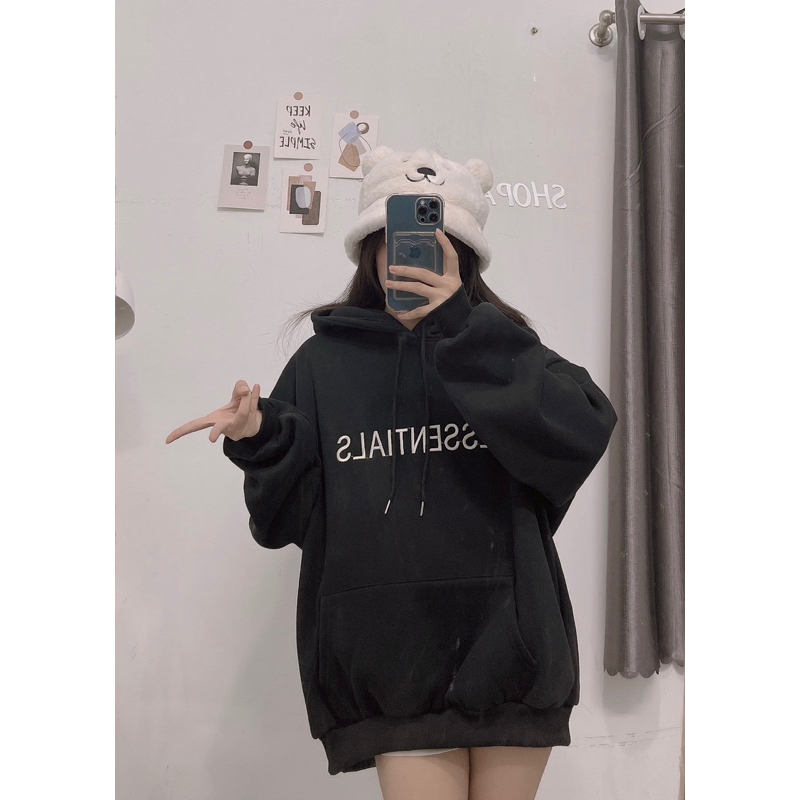 Áo hoodie thêu chữ essentials