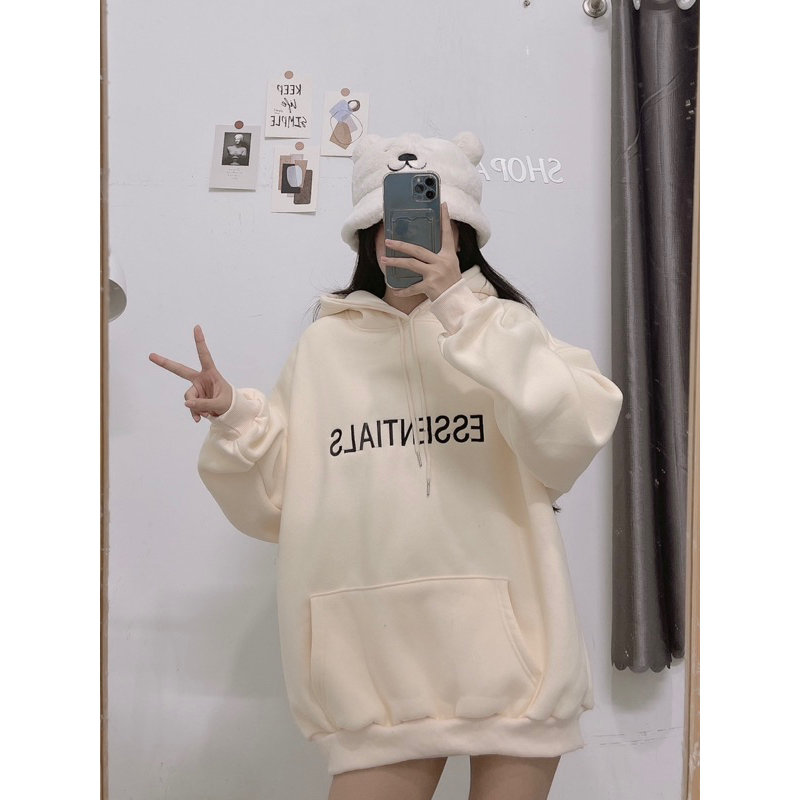 Áo hoodie thêu chữ essentials