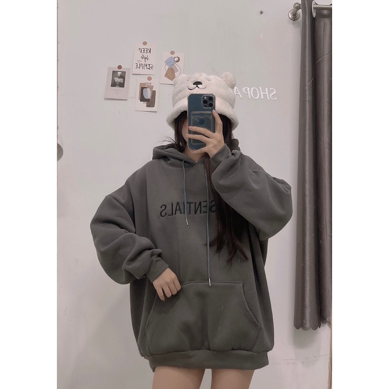 Áo hoodie thêu chữ essentials