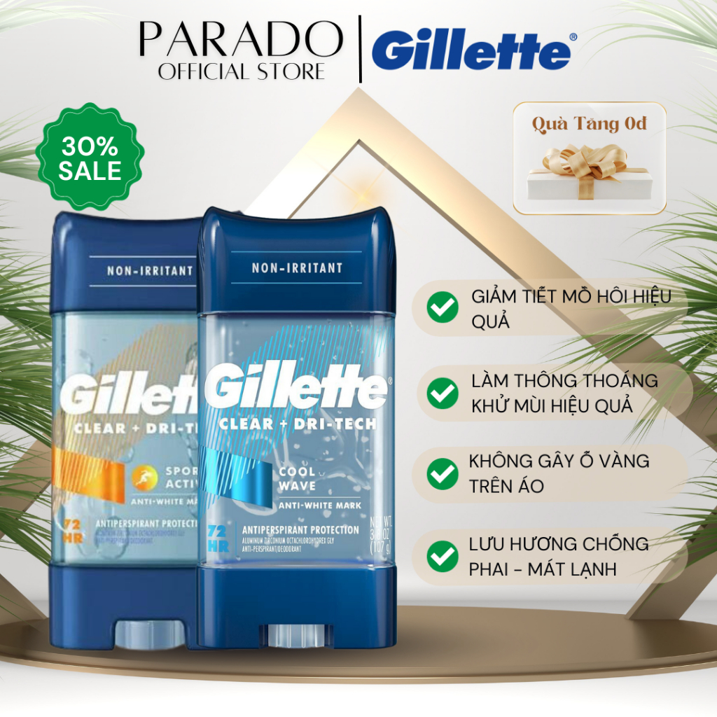 Gel Khử Mùi Gillette Clear + Dri - Tech Giảm Tiết Mồ Hôi 107g của Mỹ