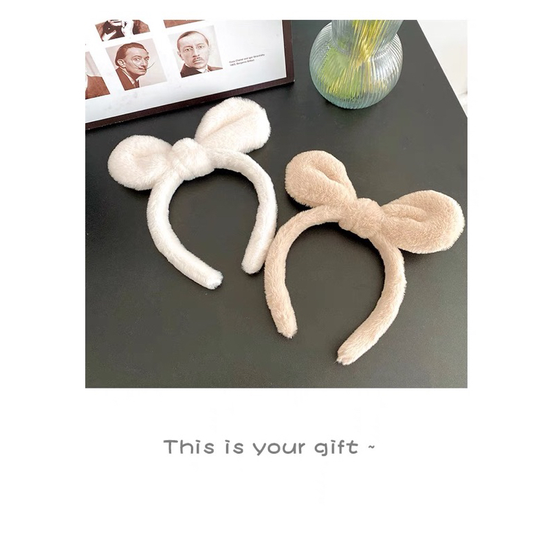 Băng Đô Cài Tóc Tai Thỏ Phủ Lông Xinh Xắn Dành Cho Nữ