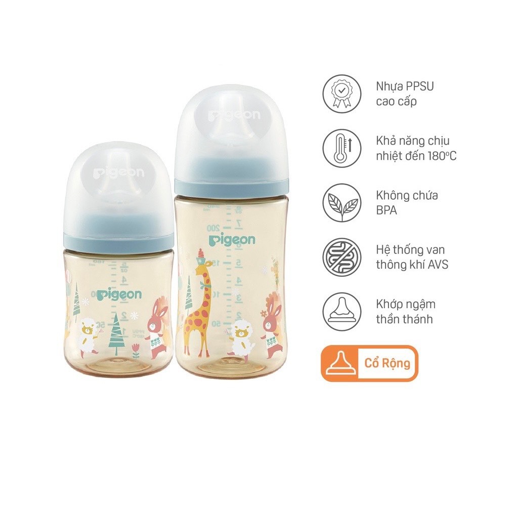 Bình sữa Pigeon PPSU Plus thế hệ III 2023 Hình Nai ,Thỏ - 160ml/240ml