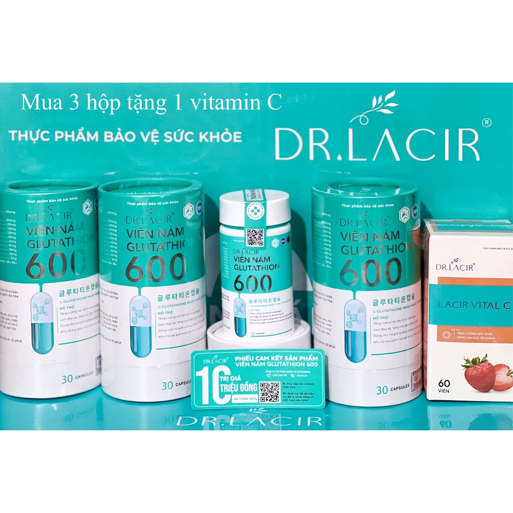 Viên Uống Glutathione 600 Drlacir Hộp 30 viên,Giúp cân bằng nội tiết tố,Hỗ trợ làm trắng da,cải thiện nám,tàn nhang