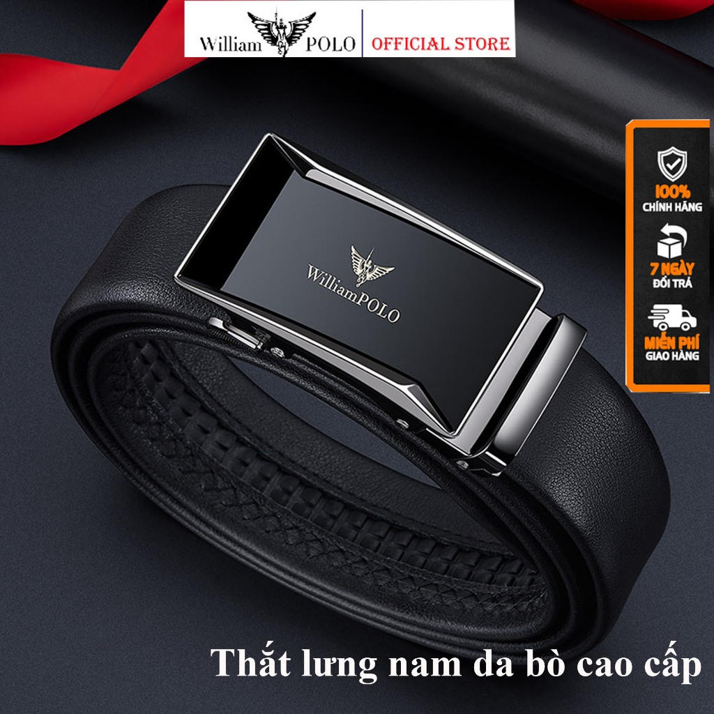 Thắt lưng nam da bò cao cấp WilliamPOLO , dây nịt nam cao cấp- full túi xách và hộp theo hãng POLO20187-89