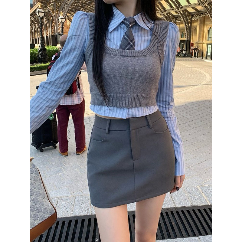 SET LEN GILE + SƠ MI CROPTOP DÀI TAY