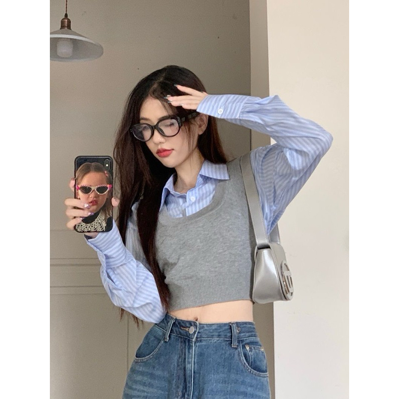 SET LEN GILE + SƠ MI CROPTOP DÀI TAY