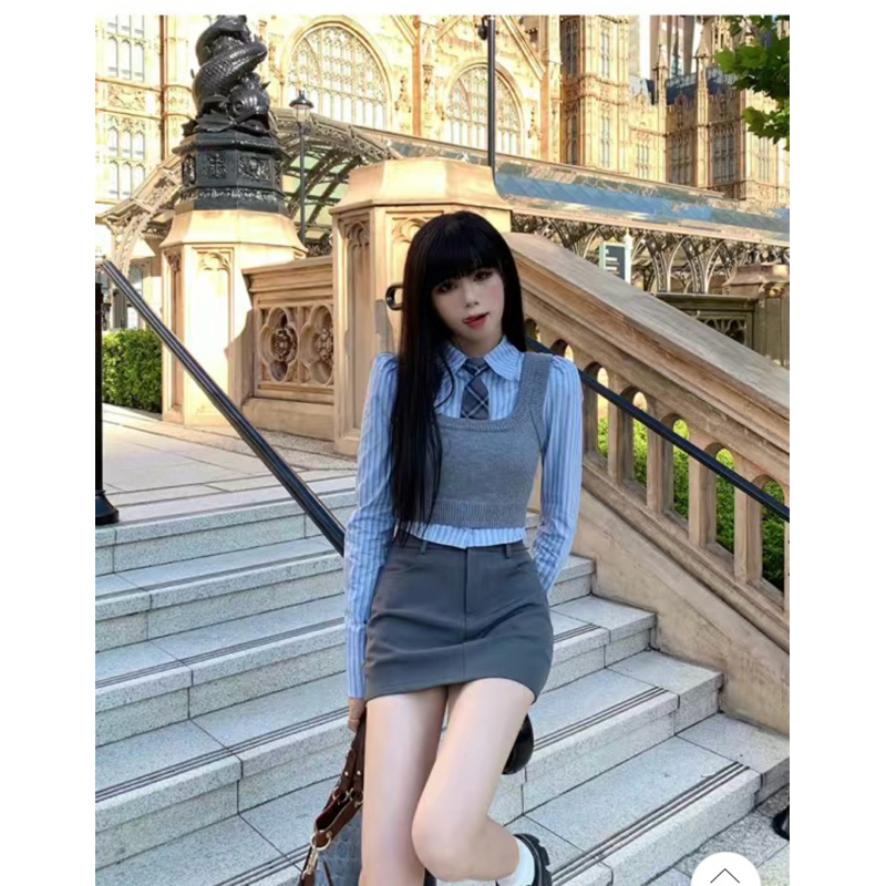 SET LEN GILE + SƠ MI CROPTOP DÀI TAY