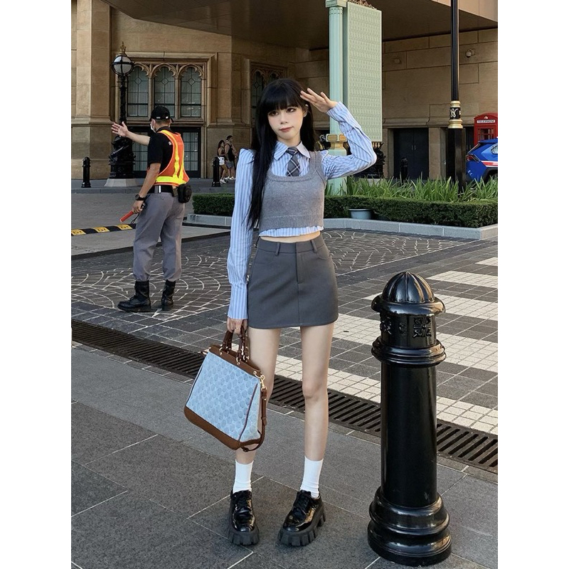 SET LEN GILE + SƠ MI CROPTOP DÀI TAY