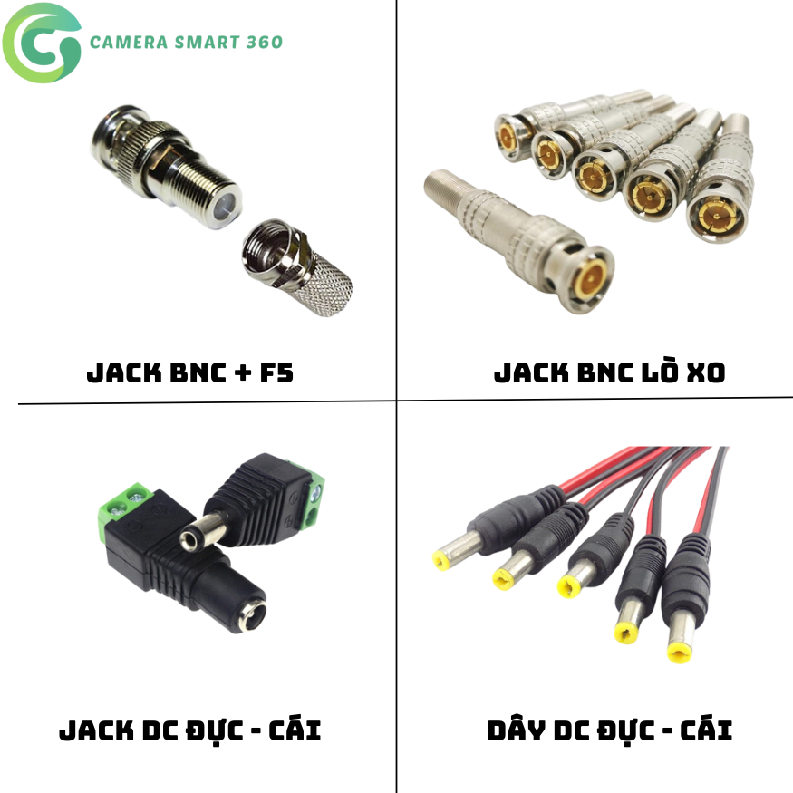 Đầu nối tín hiệu camera Jack BNC F5/Lò Xo, Jack nguồn DC đực cái, dây DC đực cái nối nguồn, dây cáp kết nối