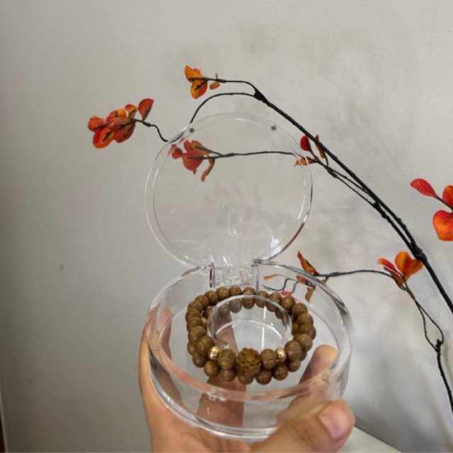 Ảnh thật_ Hộp tròn đựng vòng tay trầm hương chuỗi trang sức mica_ acrylic trong suốt cao cấp