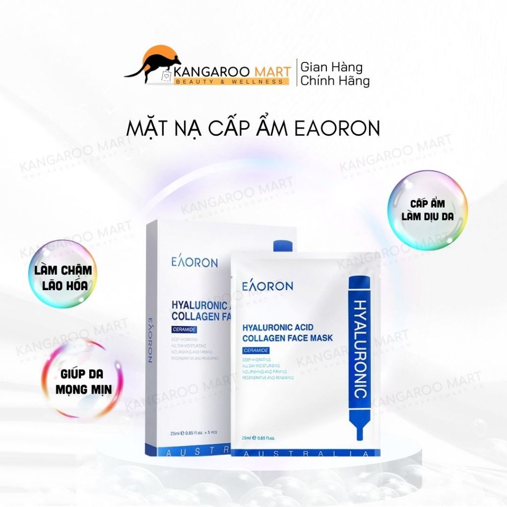 Mặt nạ cấp ẩm Eaoron Hyaluronic Acid Collagen Hydrating Face Mask 25ml 5 miếng - Kangaroo Mart Top Vitamins