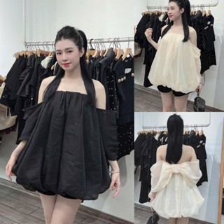  BIGSIZE HIẾU HIẾU  55-95KG  - Set áo trễ vai cúp bí phối nơ lưng tiểu thư kèm quần đùi 