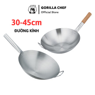 Chảo inox sâu lòng cán gỗ/cán inox Gorilla Chef - Hàng chính hãng inox cao cấp đường kính 30-45cm