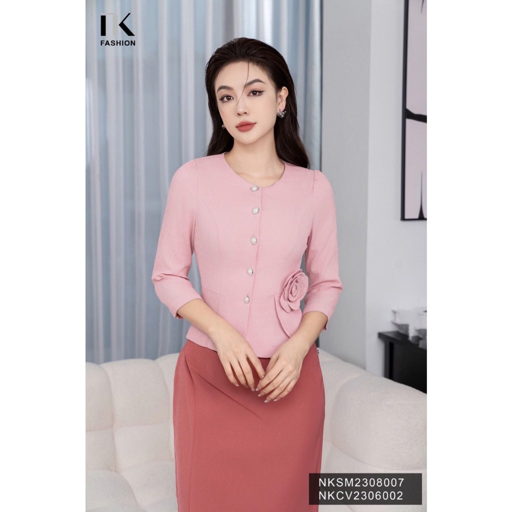 Áo Sơ Mi Peplum Cổ Tròn NK Fashion Thanh Lịch, Nữ Tính NKSM2308007