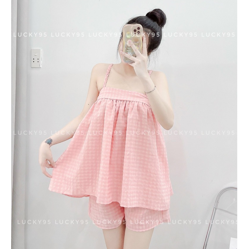 Sét áo hai dây thiết kế, mặc nhà, mặc đi chơi vô cùng thoải má, from dáng che khuyết điểm-LP ảnh thật