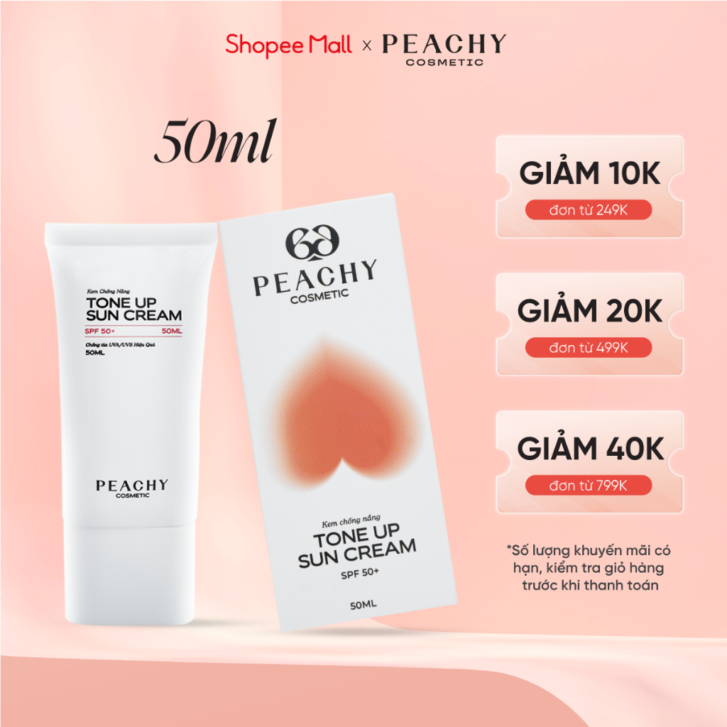 Kem chống nắng nâng tone dưỡng da Tone Up Sun Cream Peachy SPF50+ PA++++ chống nắng toàn diện giúp bảo vệ da 50ml