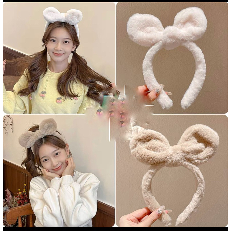 Băng Đô Cài Tóc Tai Thỏ Phủ Lông Xinh Xắn Dành Cho Nữ