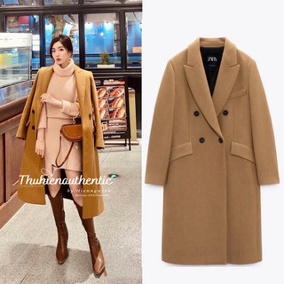 Áo măng tô zara 2103/289/704 màu beige đậm bốn cúc đen dáng dài