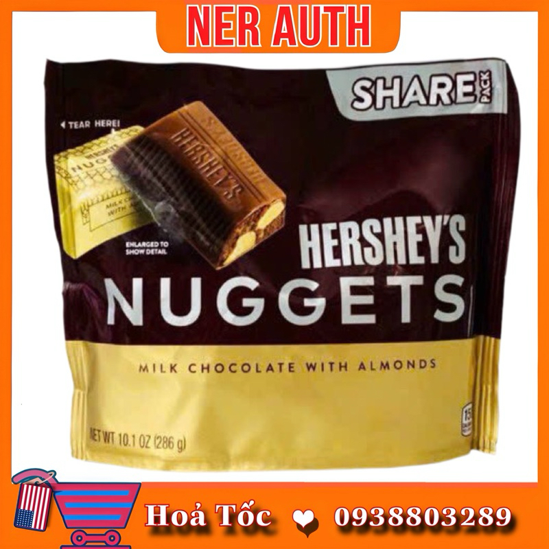 Kẹo Socola Hershey’s Nuggets Milk Chocolate With Almonds Mỹ [SHIP HOẢ TỐC]