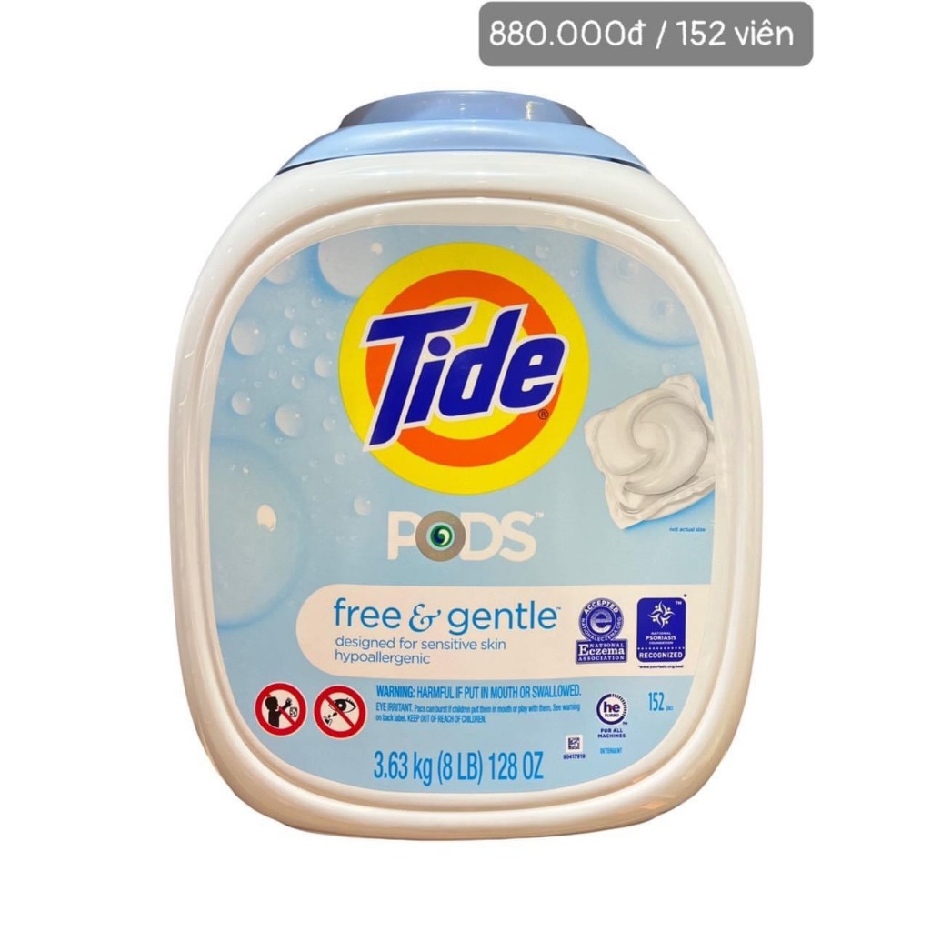 Viên Giặt Tide Pods Free & Gentle 152 Viên Của Mỹ Dành Cho Da Dị Ứng Nhạy Cảm