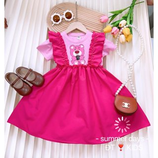 Váy Đầm Cho Bé Gái Hình Gấu Dâu Vải Kate Lụa Mềm Từ 8kg Đến 25kg Màu Hồng