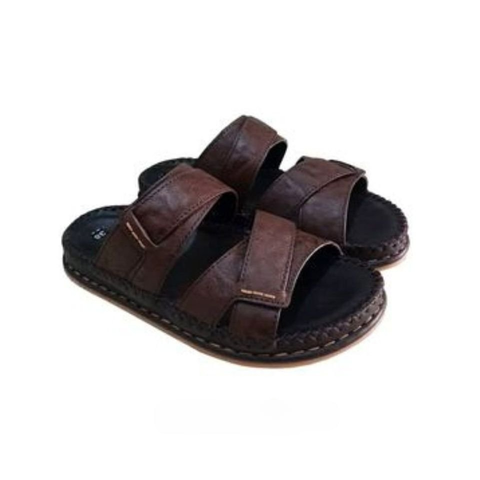 Dép quai ngang nam da bò cao cấp C205, may thủ công 2 lớp quai và đế rất chắc chắn