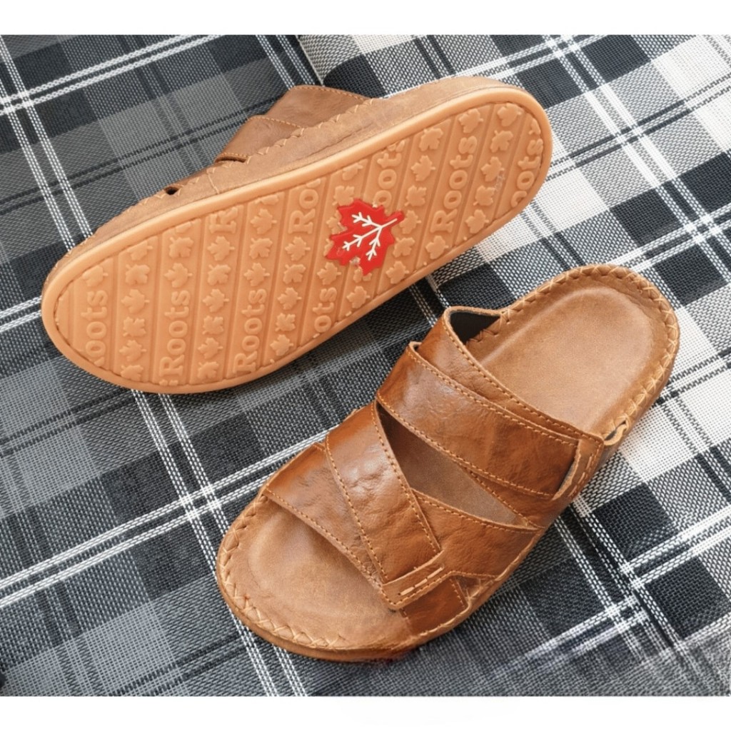 Dép quai ngang nam da bò cao cấp C205, may thủ công 2 lớp quai và đế rất chắc chắn