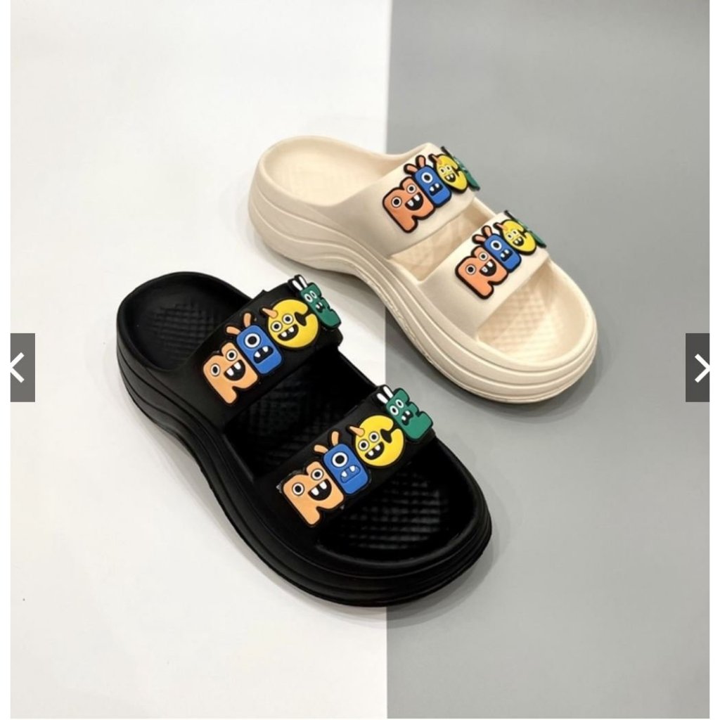 Dép 2 quai ngang đính stick chữ nice đế lượn sóng có viền đế