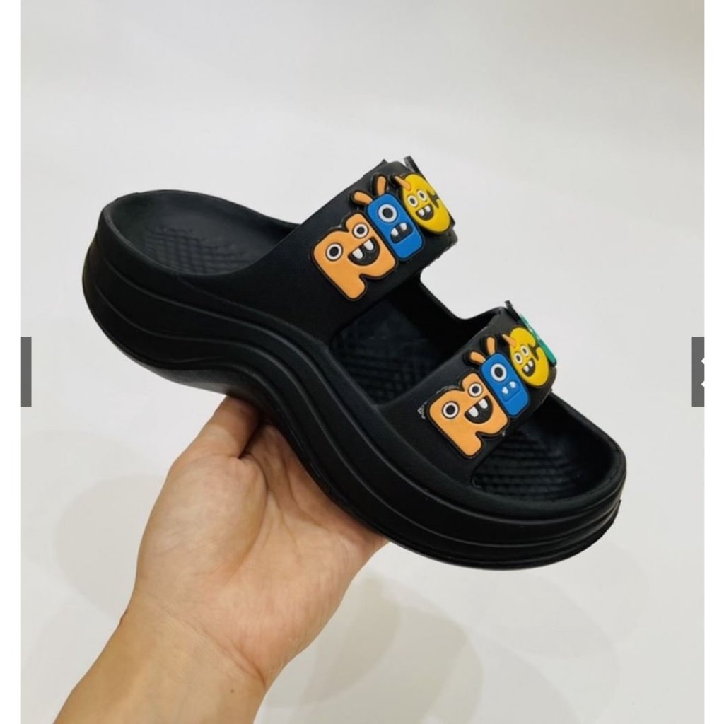 Dép 2 quai ngang đính stick chữ nice đế lượn sóng có viền đế