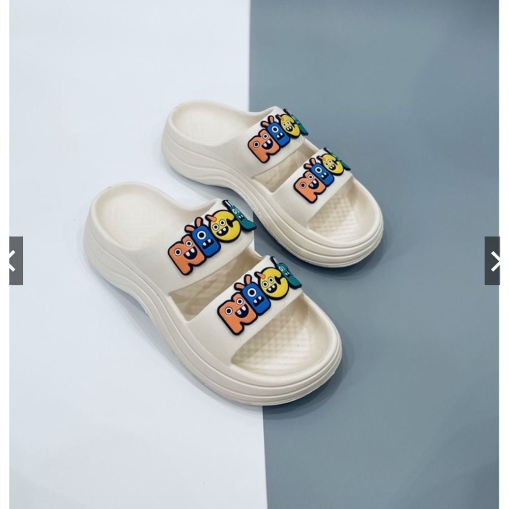 Dép 2 quai ngang đính stick chữ nice đế lượn sóng có viền đế