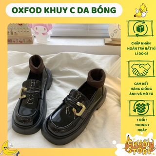 Giày Oxfod nữ đế cao 5cm khuy C ulzzang da bóng chuẩn style cá tính tiểu thư