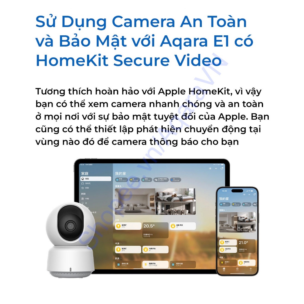 Camera Aqara E1 - Hỗ trợ Apple HomeKit, Quay quét 360 độ, Phát hiện người bằng AI, Lưu trữ video trên iCloud/Thẻ nhớ/NAS