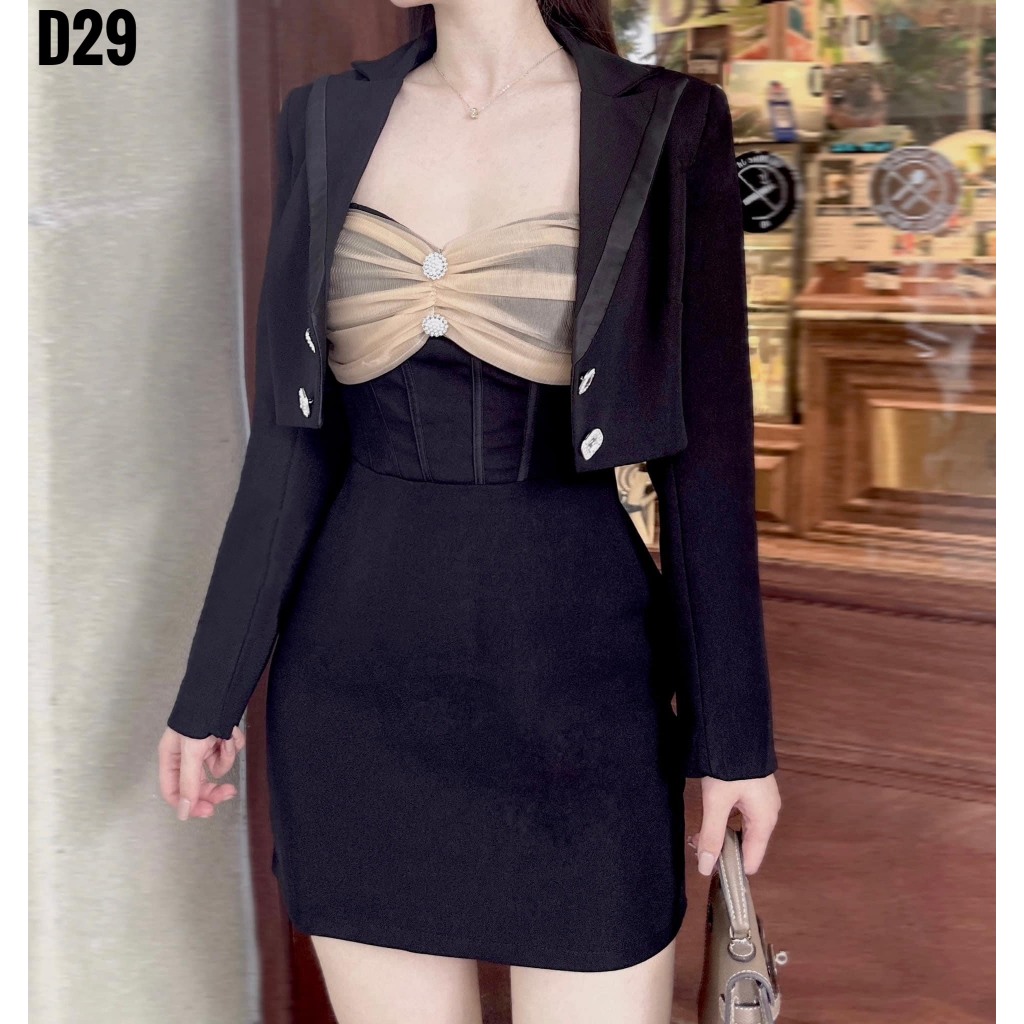 Đầm Cup Khoác Vest Croptop Bigisze