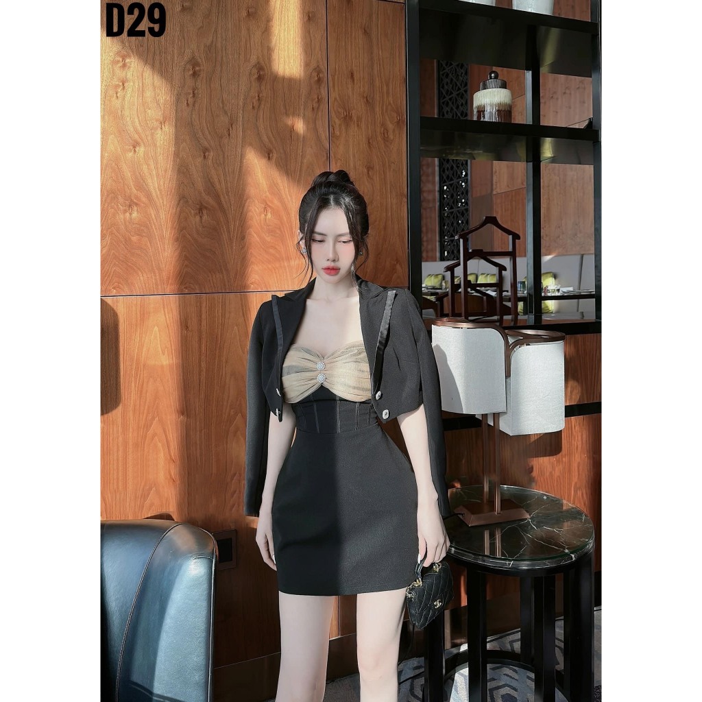 Đầm Cup Khoác Vest Croptop Bigisze