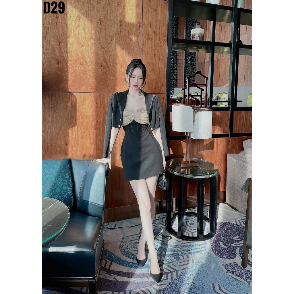 Đầm Cup Khoác Vest Croptop Bigisze