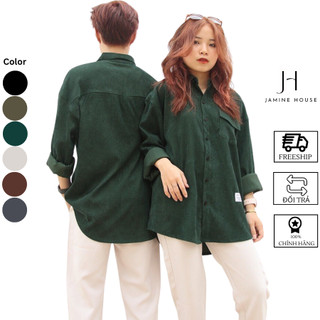 Áo sơ mi Nhung Tăm JAMINE HOUSE nam nữ form rộng unisex có túi nắp cá tính