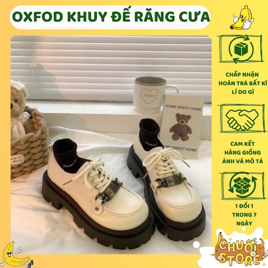 Giày oxfod nữ kèm khuy đế răng cưa phong cách retro chất da PU cao cấp ulzzang nữ