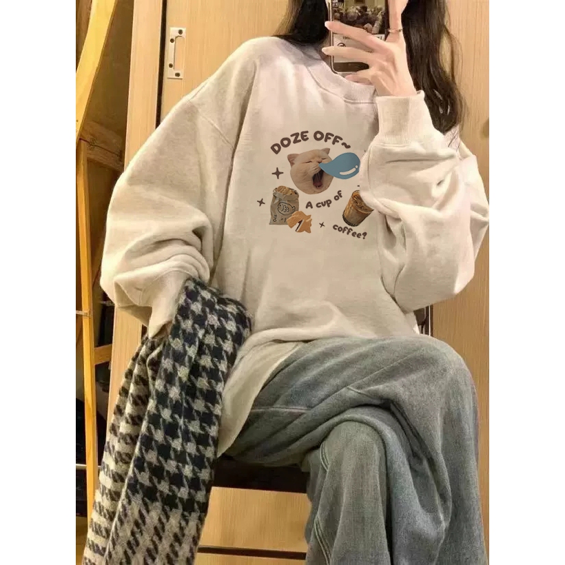 Focus local brand vintage xám cổ tròn áo nỉ nữ dày sweater bigsize unisex levents 100%cotton