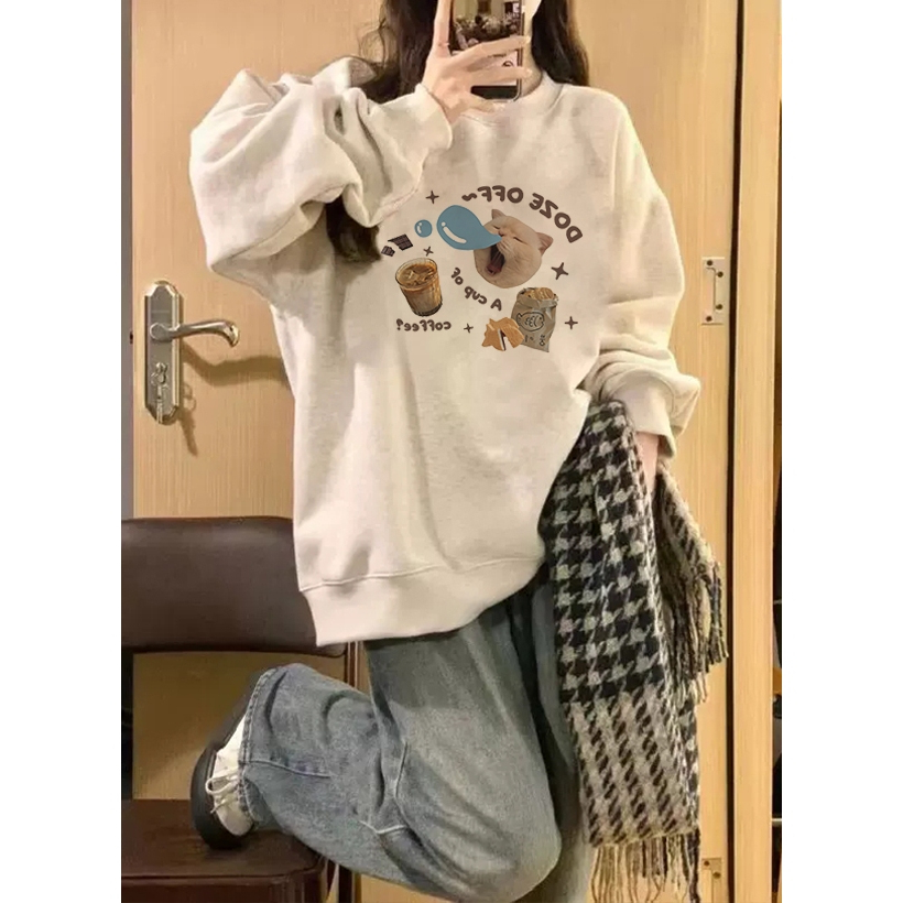 Focus local brand vintage xám cổ tròn áo nỉ nữ dày sweater bigsize unisex levents 100%cotton