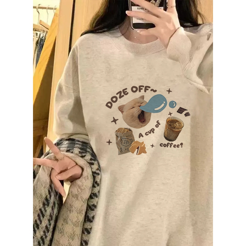 Focus local brand vintage xám cổ tròn áo nỉ nữ dày sweater bigsize unisex levents 100%cotton