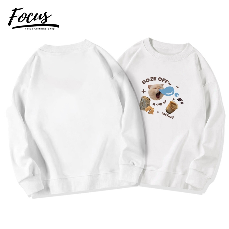 Focus local brand vintage xám cổ tròn áo nỉ nữ dày sweater bigsize unisex levents 100%cotton