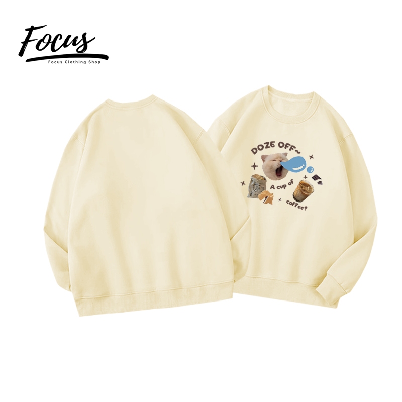 Focus local brand vintage xám cổ tròn áo nỉ nữ dày sweater bigsize unisex levents 100%cotton