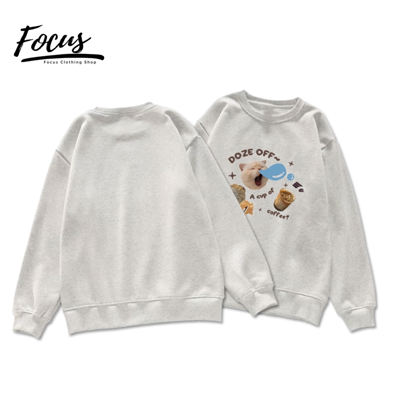 Focus local brand vintage xám cổ tròn áo nỉ nữ dày sweater bigsize unisex levents 100%cotton