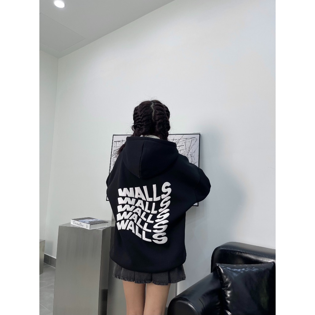 Áo Hoodie nỉ bông WALLS dày dặn, mũ 2 lớp, không xù lông phong cách đường phố, năng động _BOINUNISEX