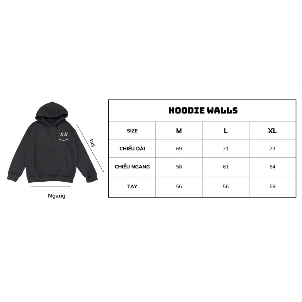 Áo Hoodie nỉ bông WALLS dày dặn, mũ 2 lớp, không xù lông phong cách đường phố, năng động _BOINUNISEX