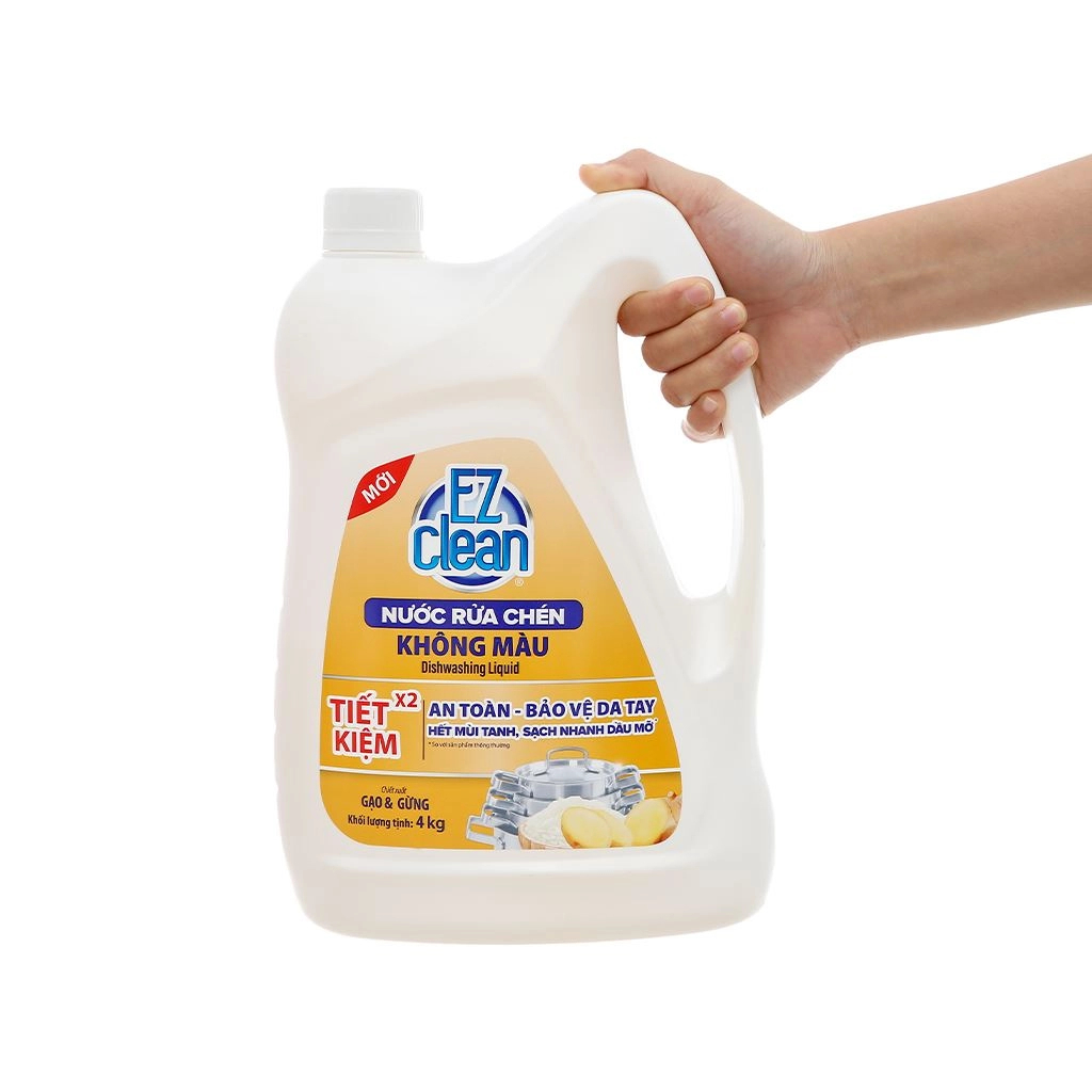 Nước rửa chén không màu EZ CLEAN chiết xuất gạo trà xanh / gừng can 4kg