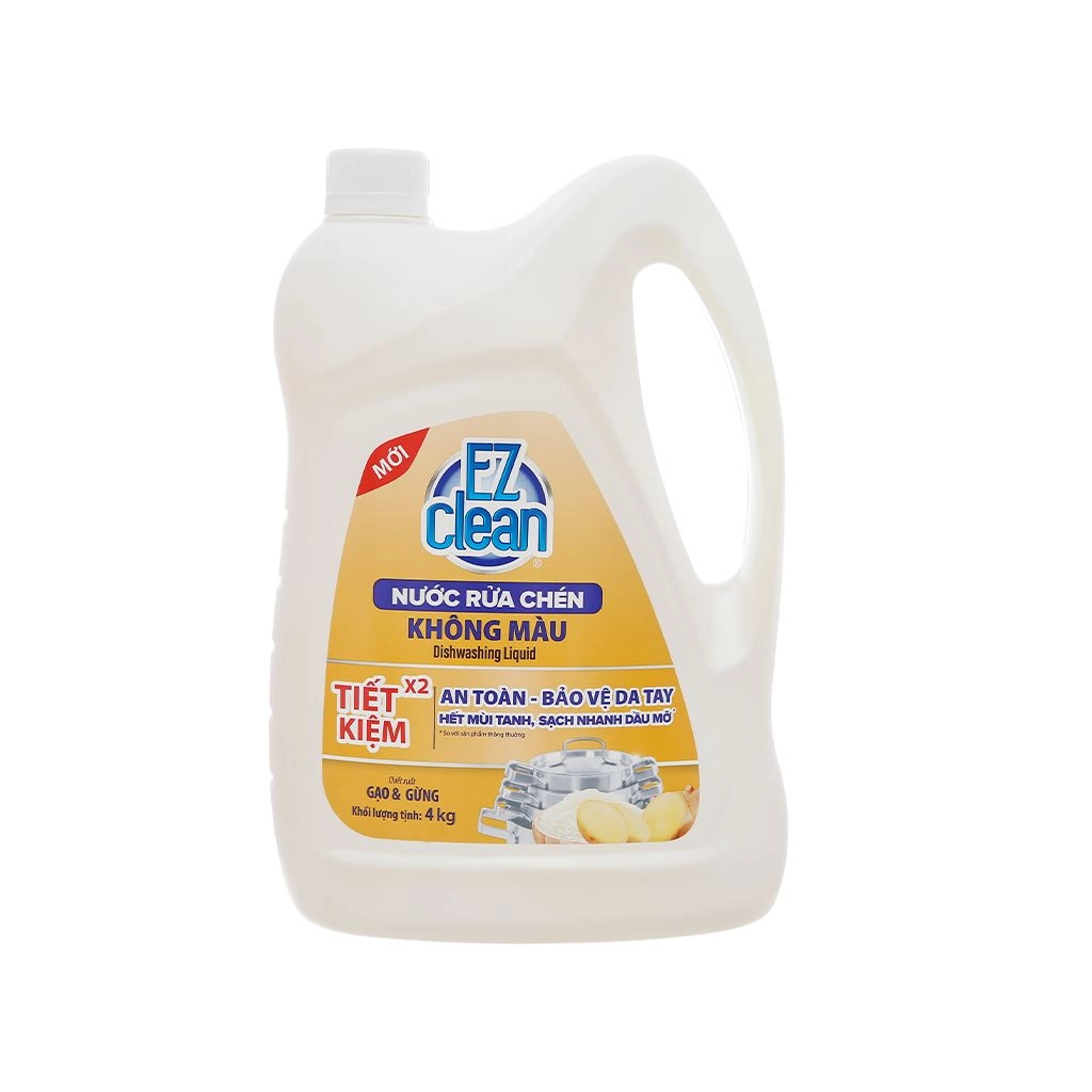 Nước rửa chén không màu EZ CLEAN chiết xuất gạo trà xanh / gừng can 4kg